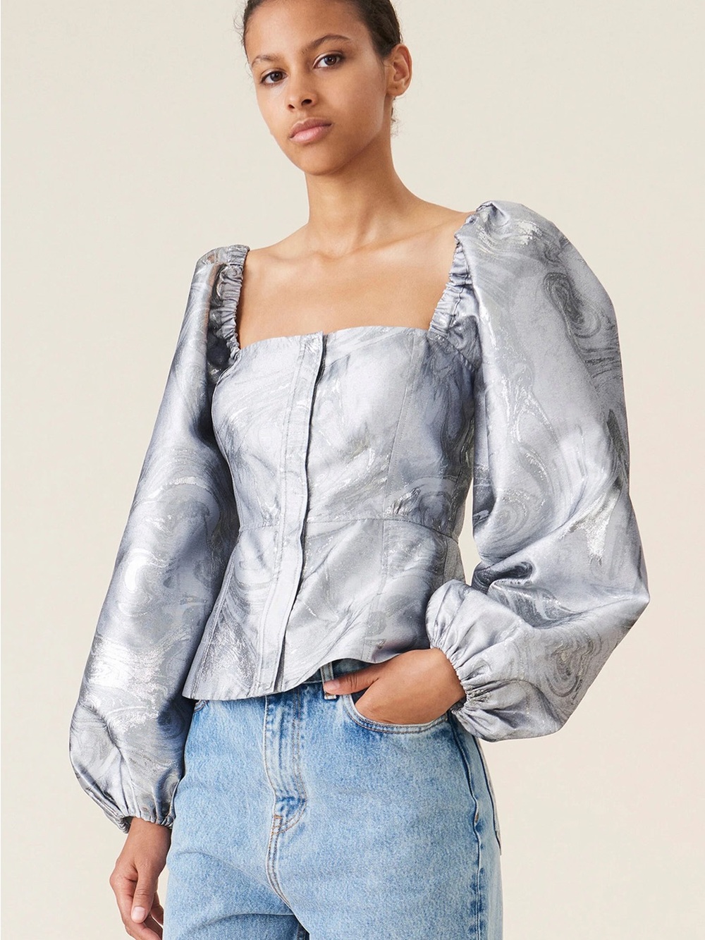 Ganni Shiny Jacquard Top